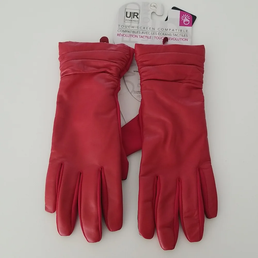 Touch Screen Red Leather Gloves